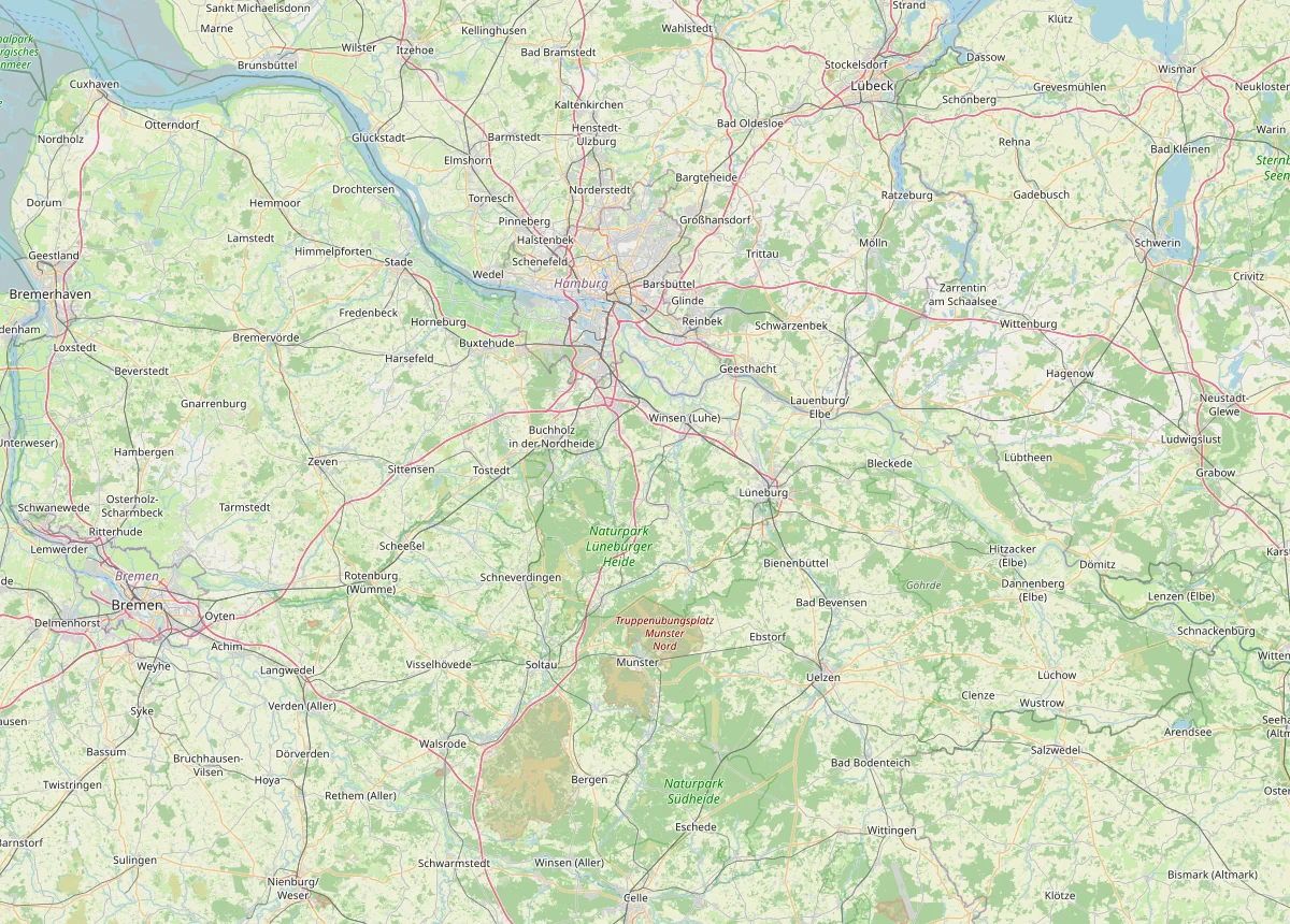 Karte des Abholgebiets: Hamburg und das Umland südlich der Elbe von Stade über Soltau bis Lauenburg