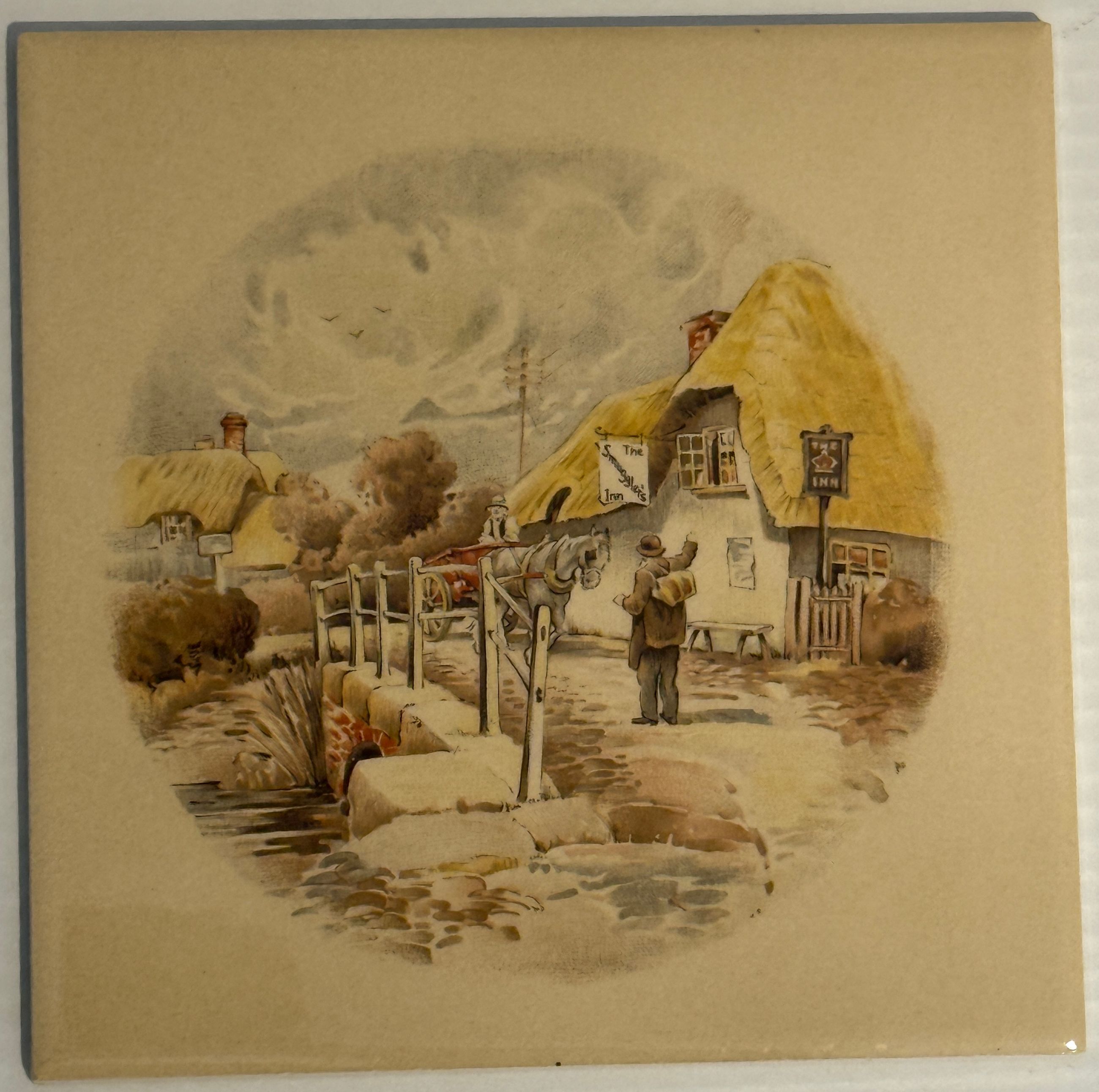 Historische englische Motivfliese mit dem Wirtshausschild „The Smugglers Inn"