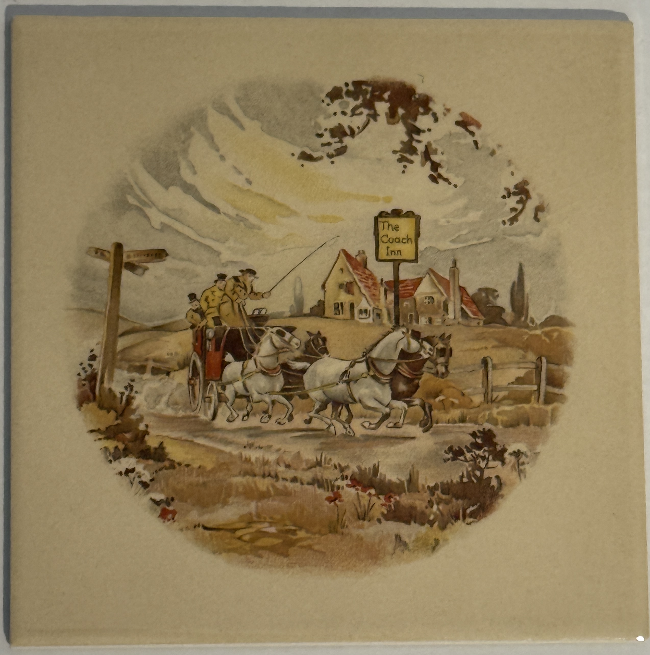Historische englische Motivfliese mit dem Wirtshausschild „The Coach Inn"