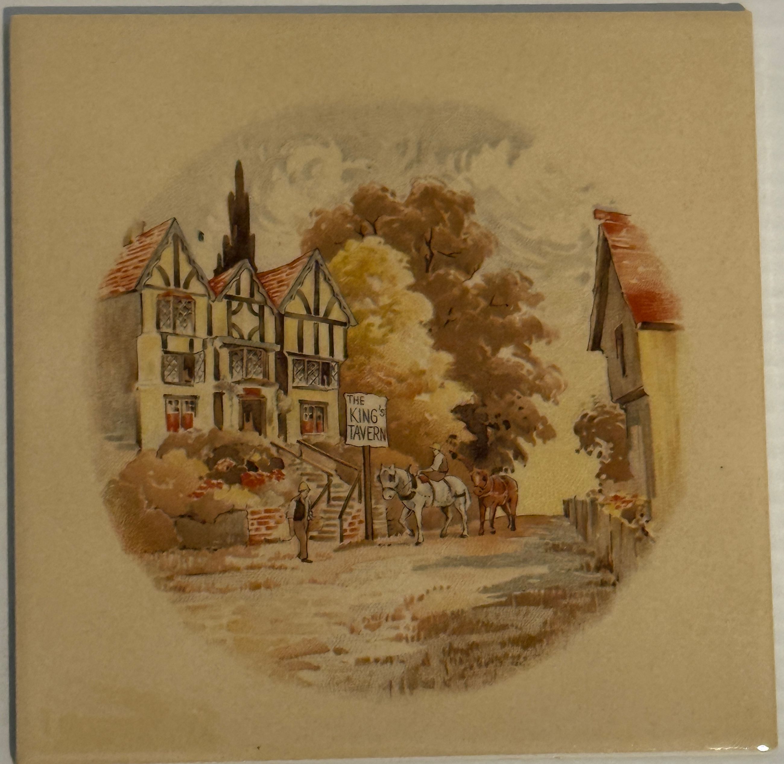 Historische englische Motivfliese mit dem Wirtshausschild „The King`s Tavern"