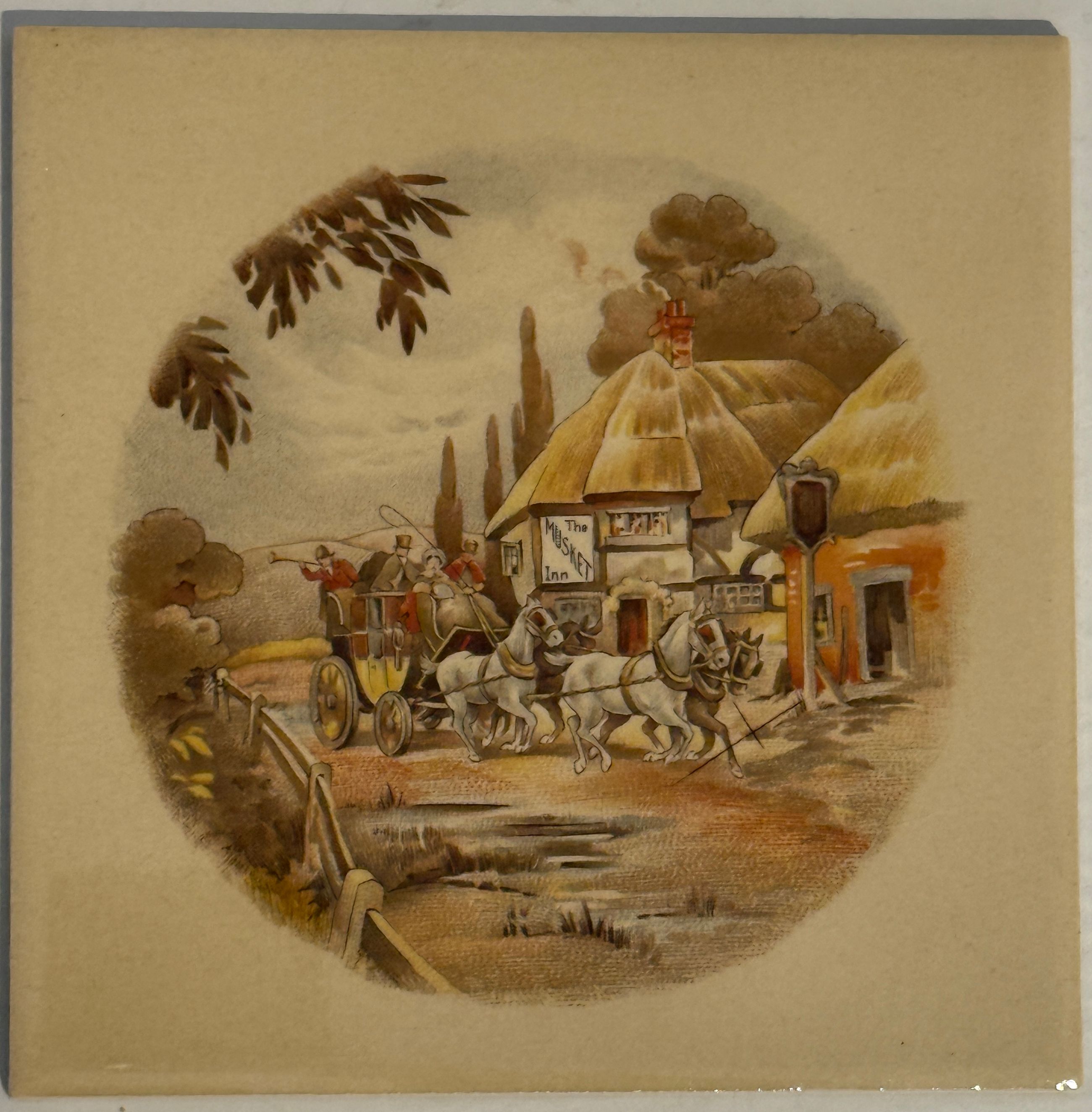Historische englische Motivfliese mit dem Wirtshausschild „The musket inn"