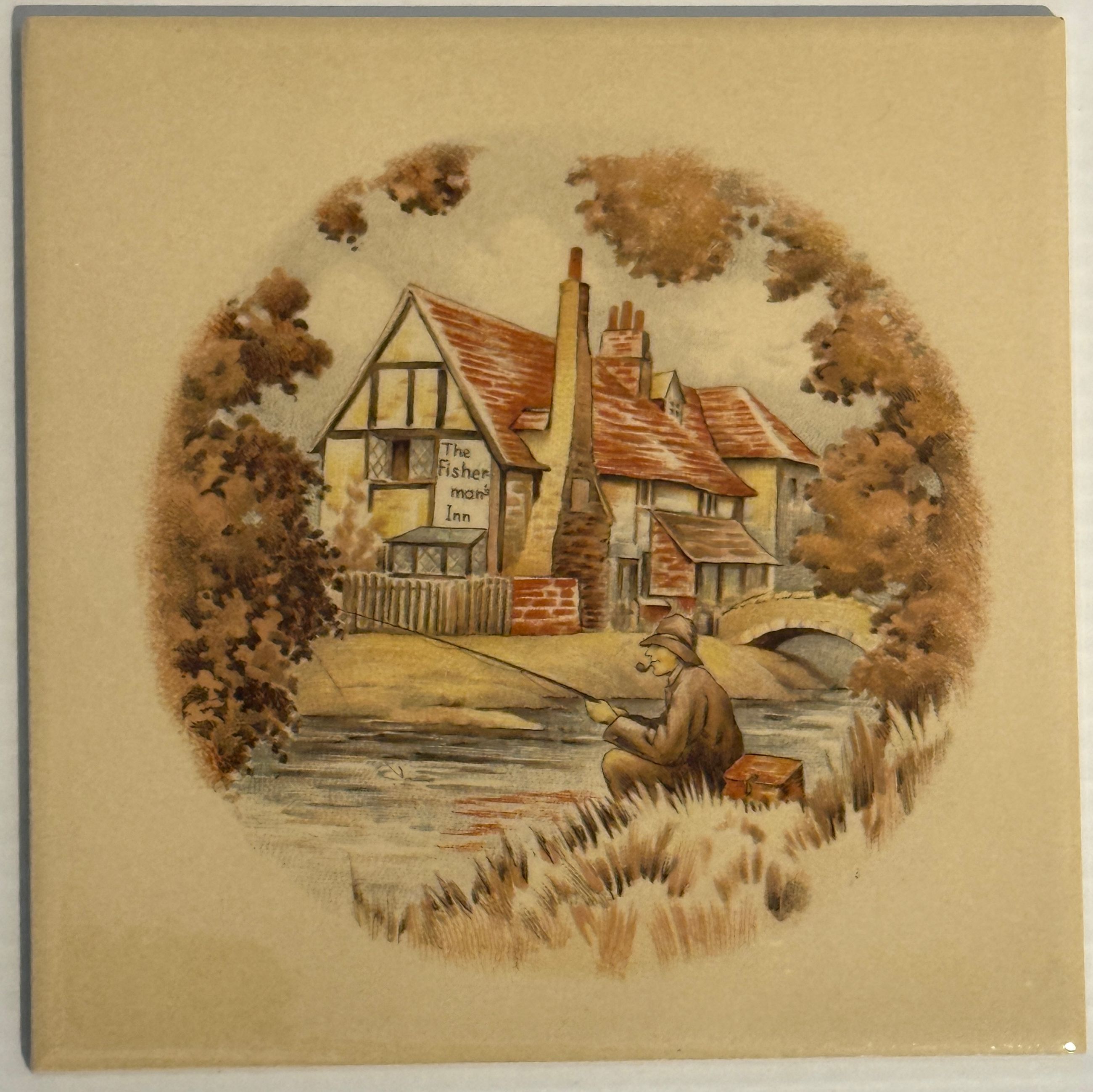 Historische englische Motivfliese mit dem Wirtshausschild „The fisherman`s Inn"