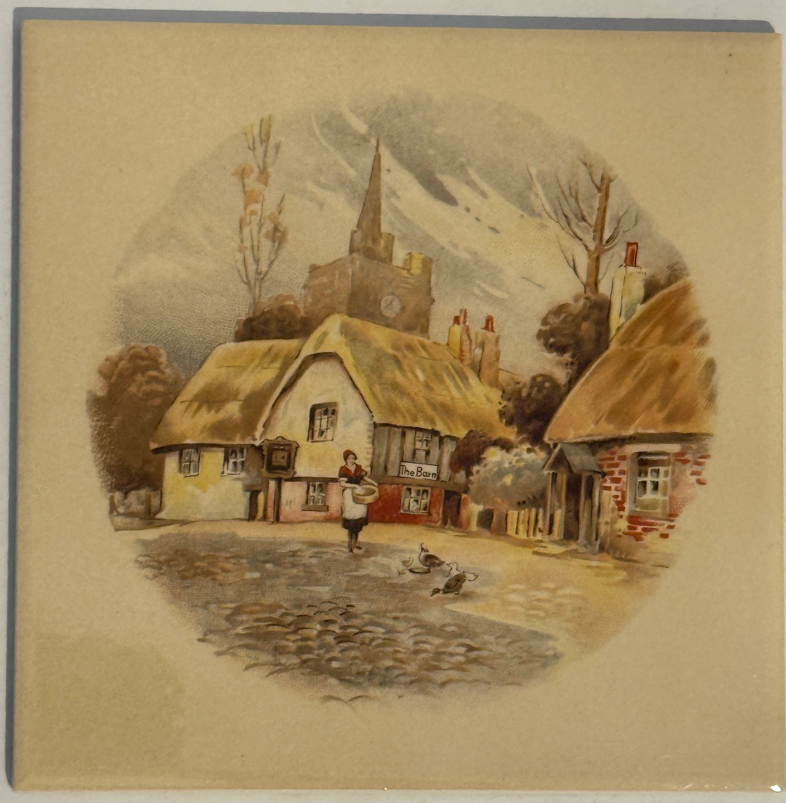 Historische englische Motivfliese mit dem Wirtshausschild „The Barn"