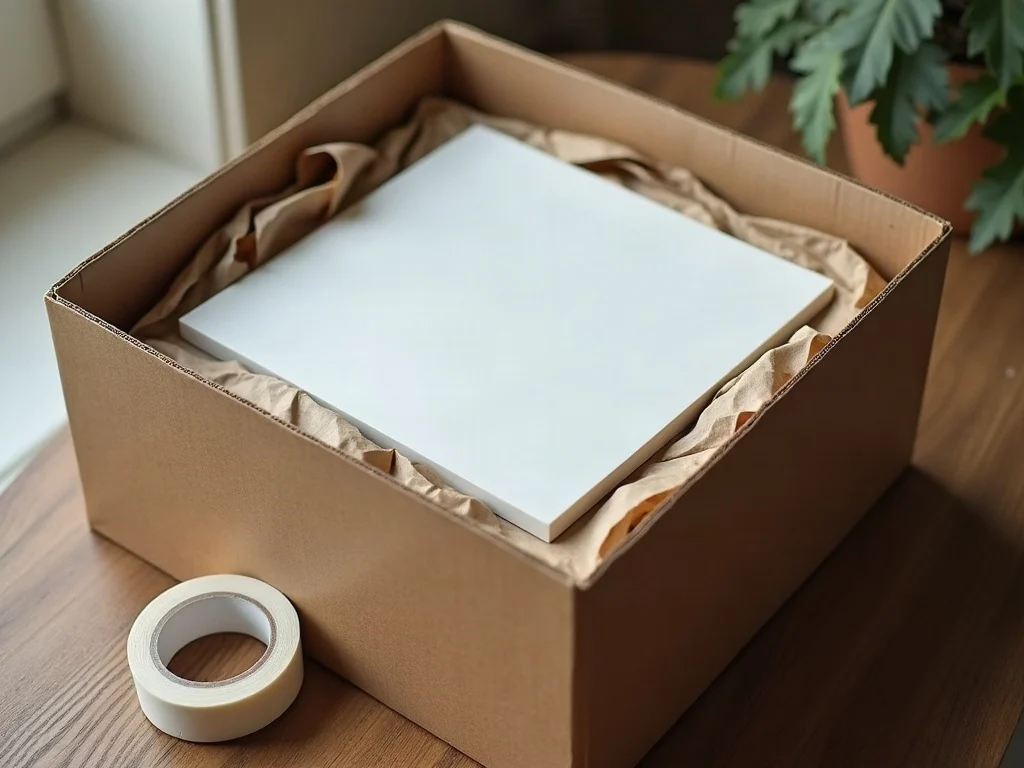 In Papier gewickelte Fliesen in einem gepolsterten Karton – Symbolbild